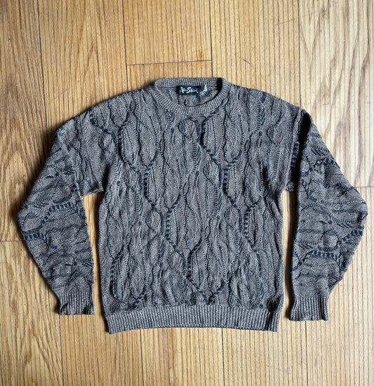 Vintage Brown Textured Knit Sweater- M