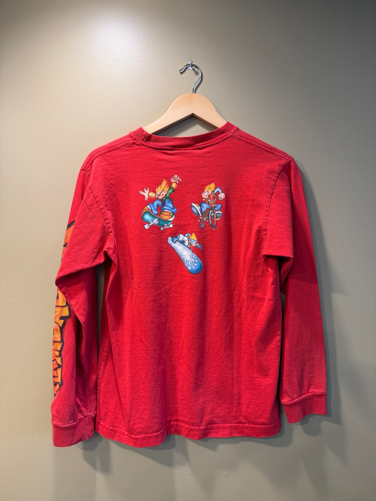 Vintage Y2K JNCO Flamehead Streetwear Red Long Sleeve T-Shirt- S