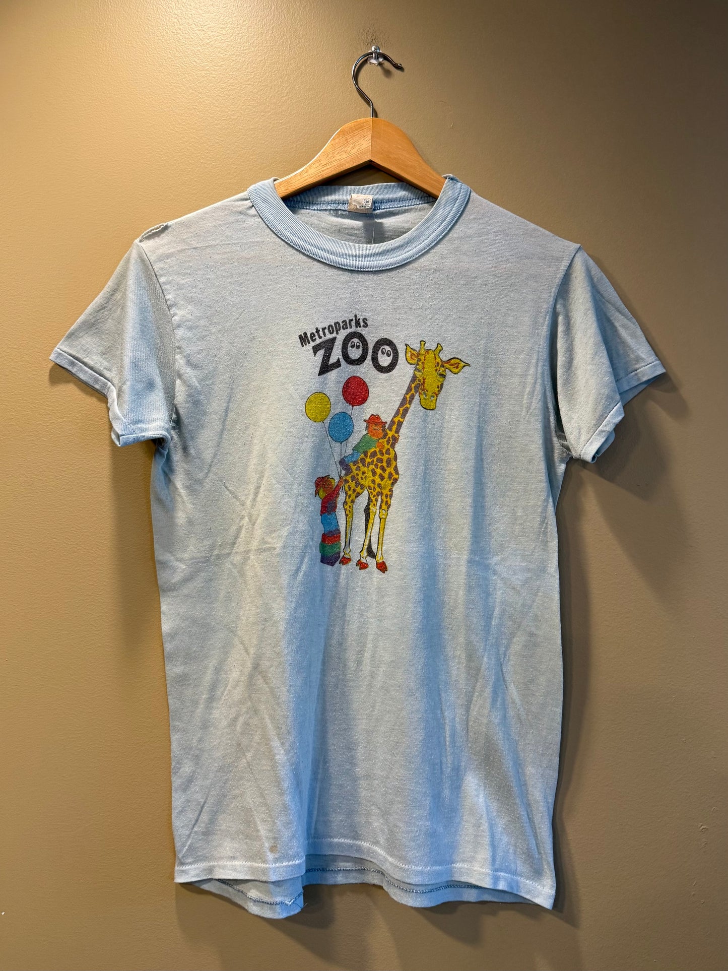 Vintage 70s Cleveland Metroparks Zoo Giraffe Ringer T-Shirt- M