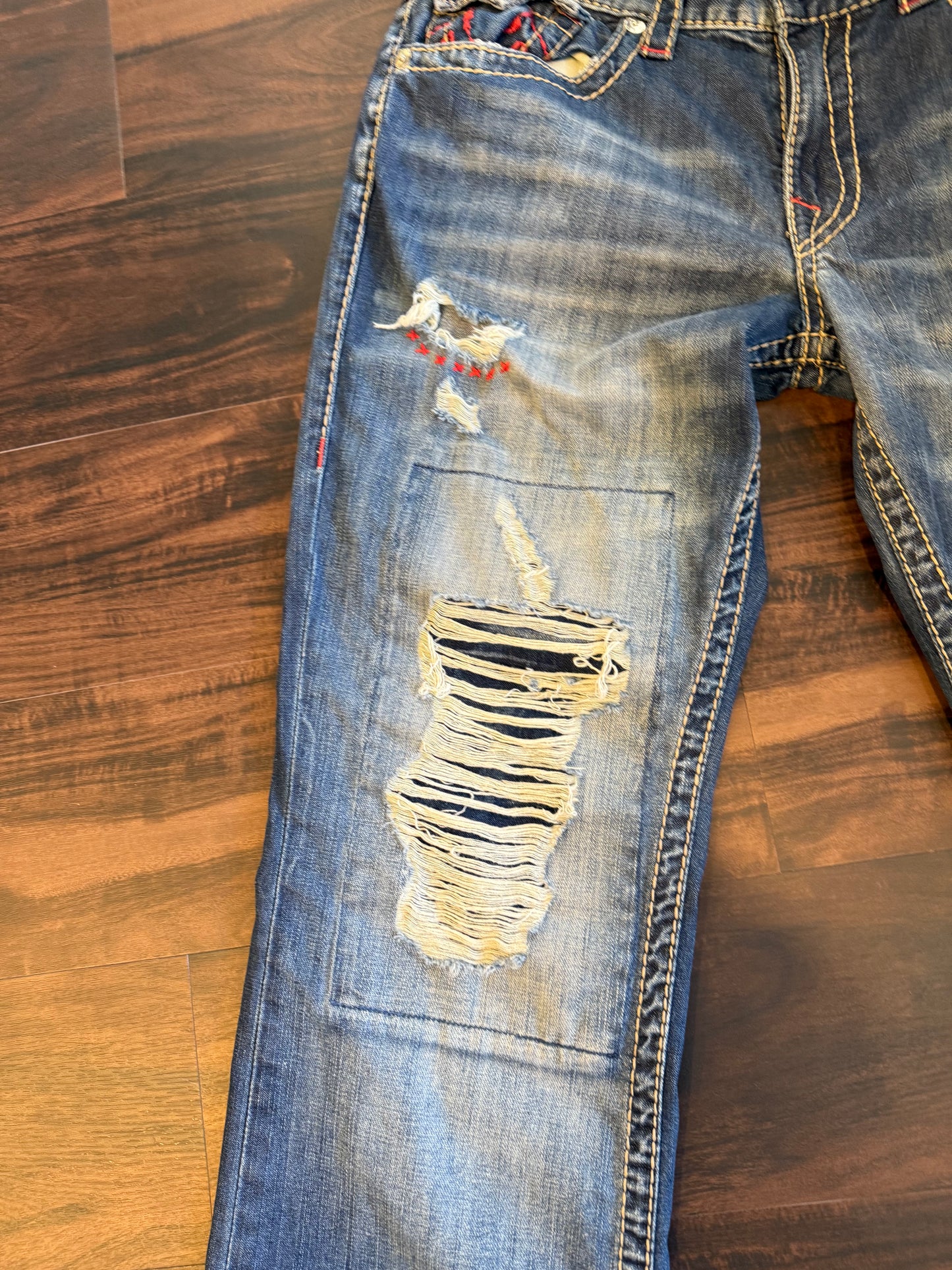 Vintage True Religion Red Lined Distressed Denim Jeans- 34x32