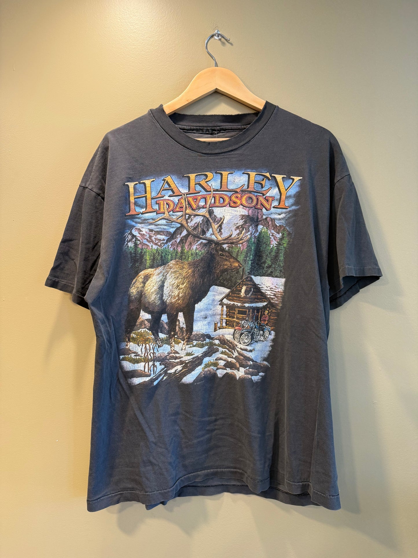Vintage Harley Davidson Elk Lodge Nature Biker T-Shirt- XL