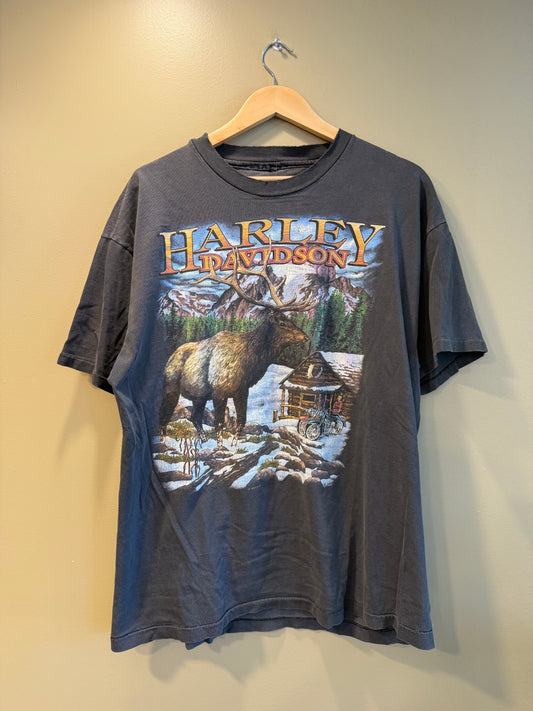 Vintage Harley Davidson Elk Lodge Nature Biker T-Shirt- XL