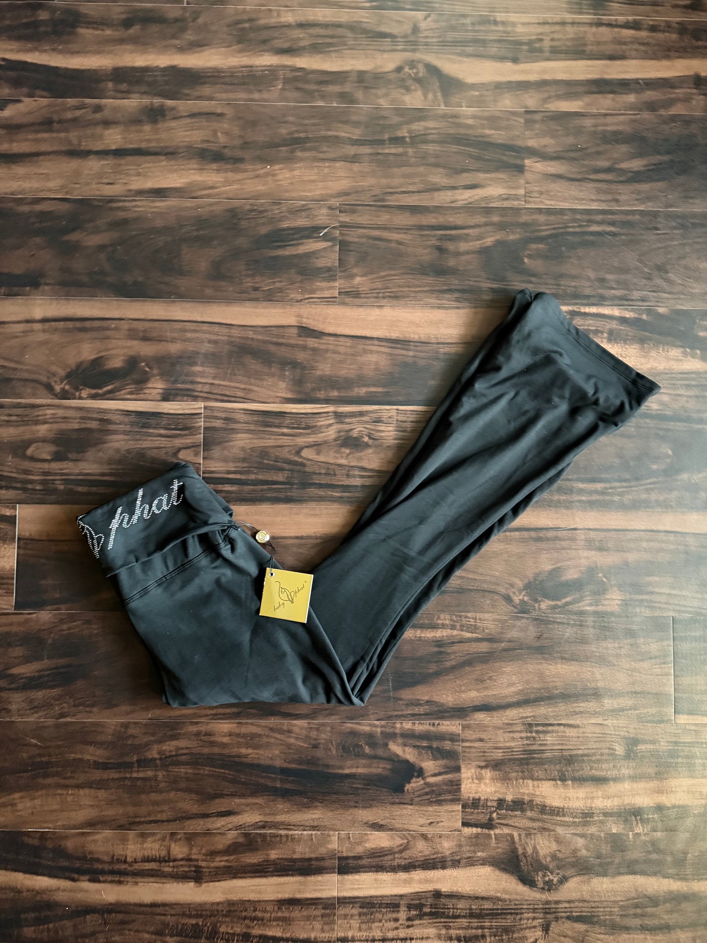 Baby Phat Rhinestone Roll Over Black Leggings- L