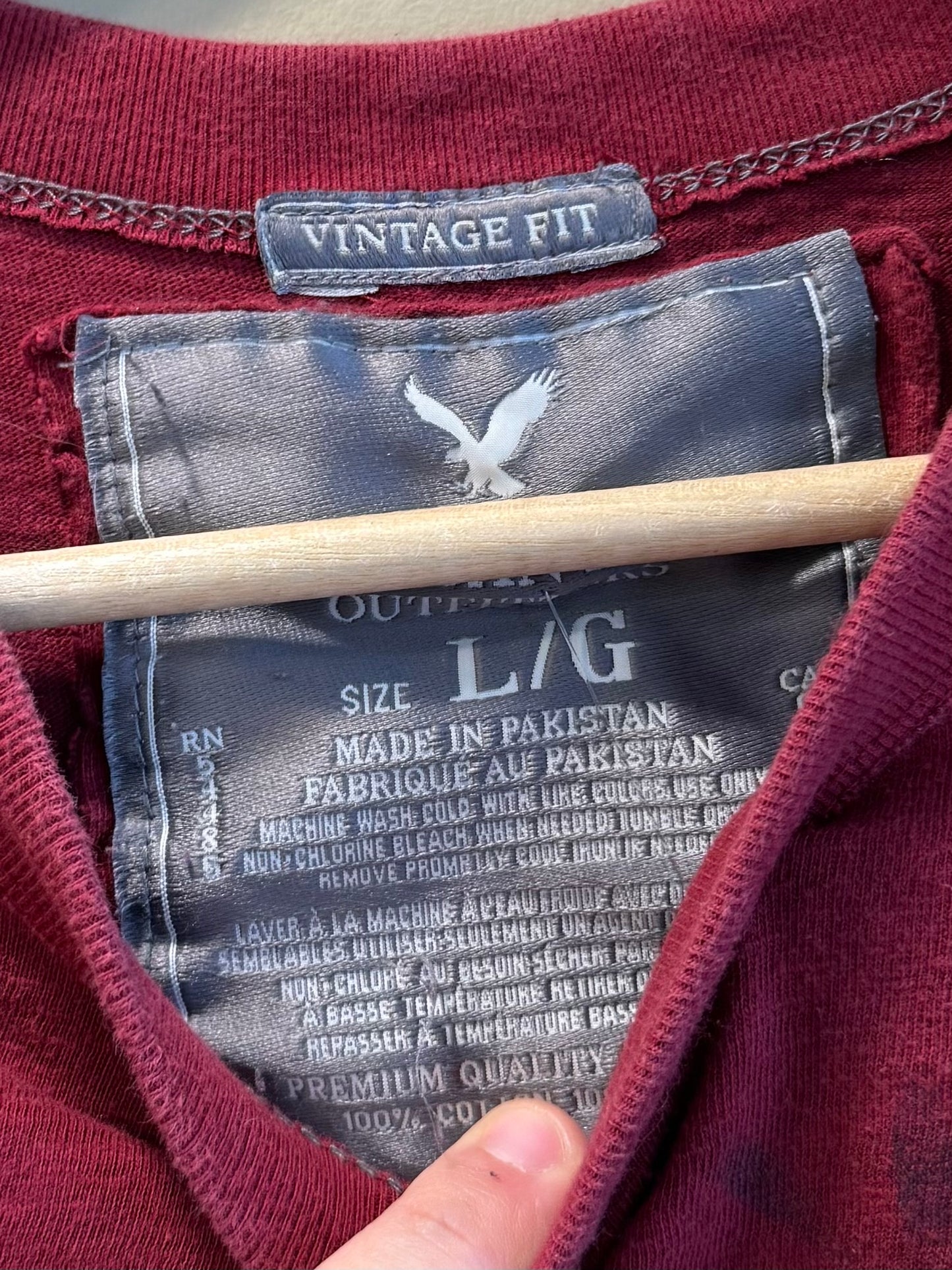 Vintage Y2K American Eagle Red Embroidered Long Sleeve T-Shirt- L