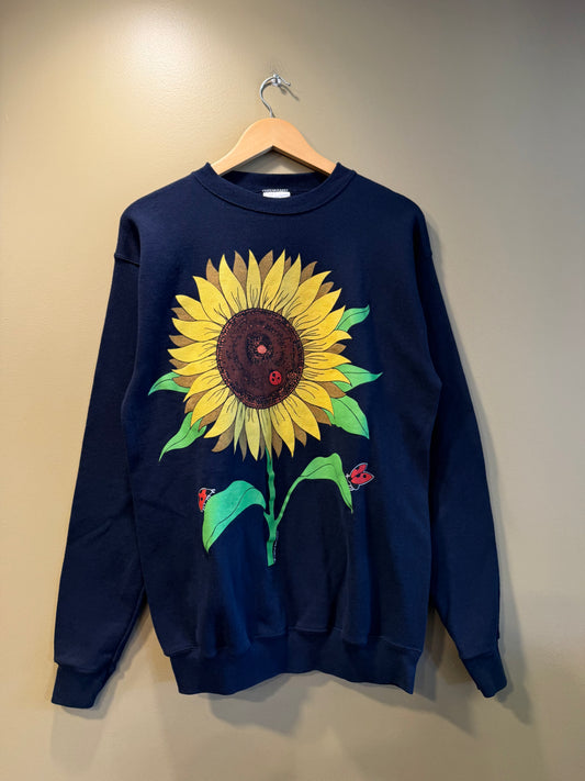 Vintage Sunflower Navy Blue Crewneck Sweatshirt- M