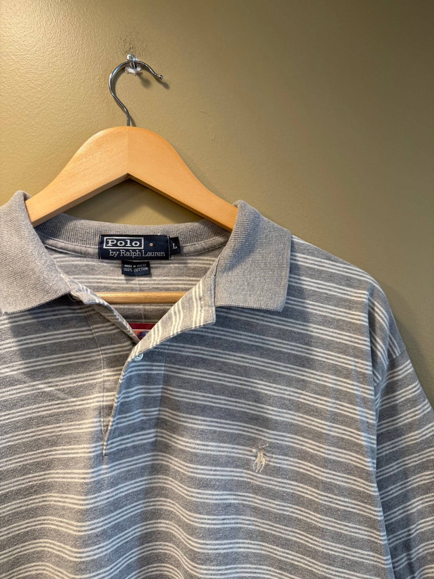 Vintage Polo Ralph Lauren Gray Striped Polo Shirt- L/XL