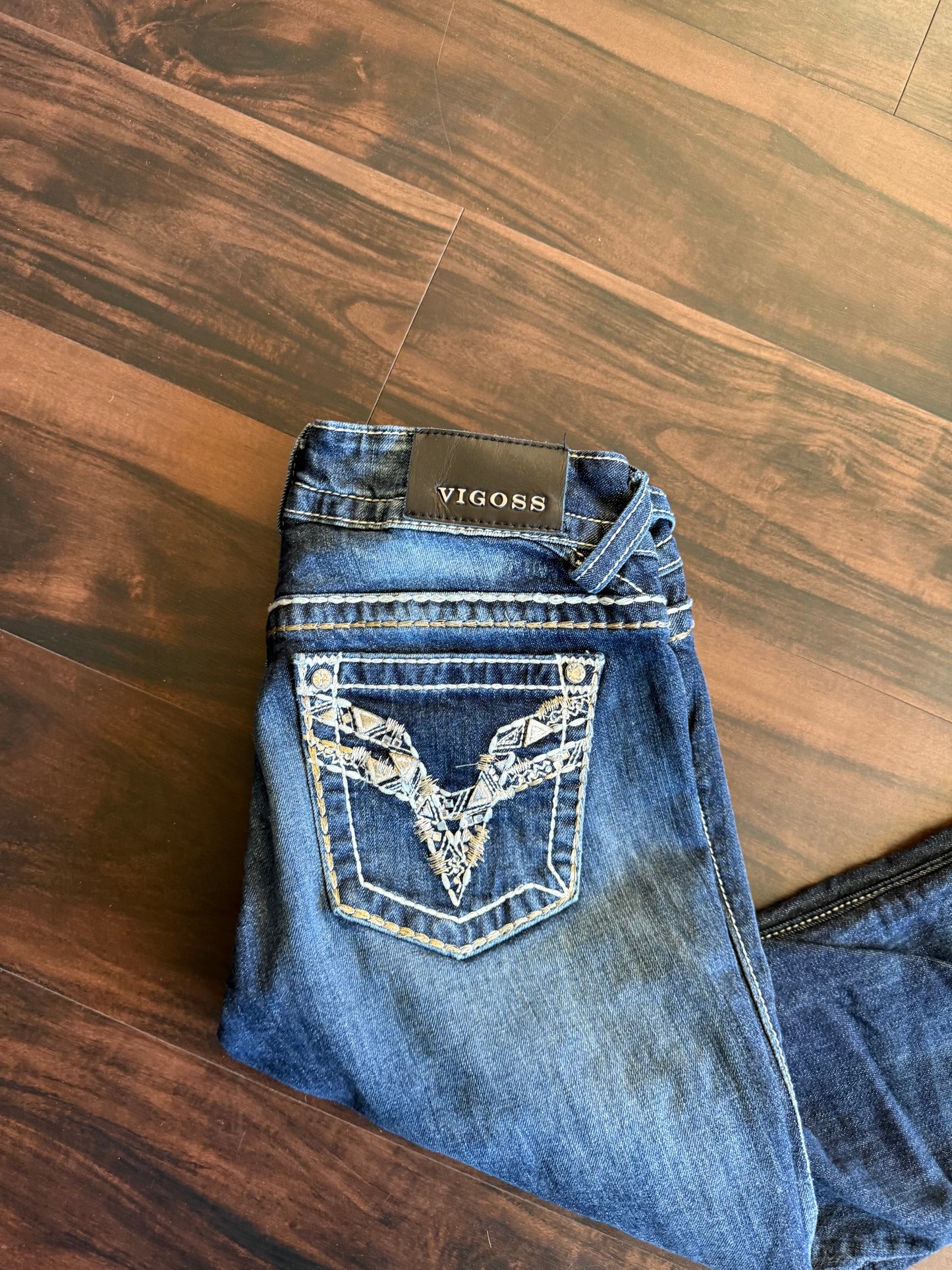 Vintage Y2K Vigoss Dark Wash Low Rise Flared Denim Jeans- 30x34