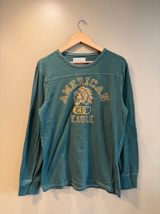Vintage American Eagle Native American Green Long Sleeve T-Shirt- M