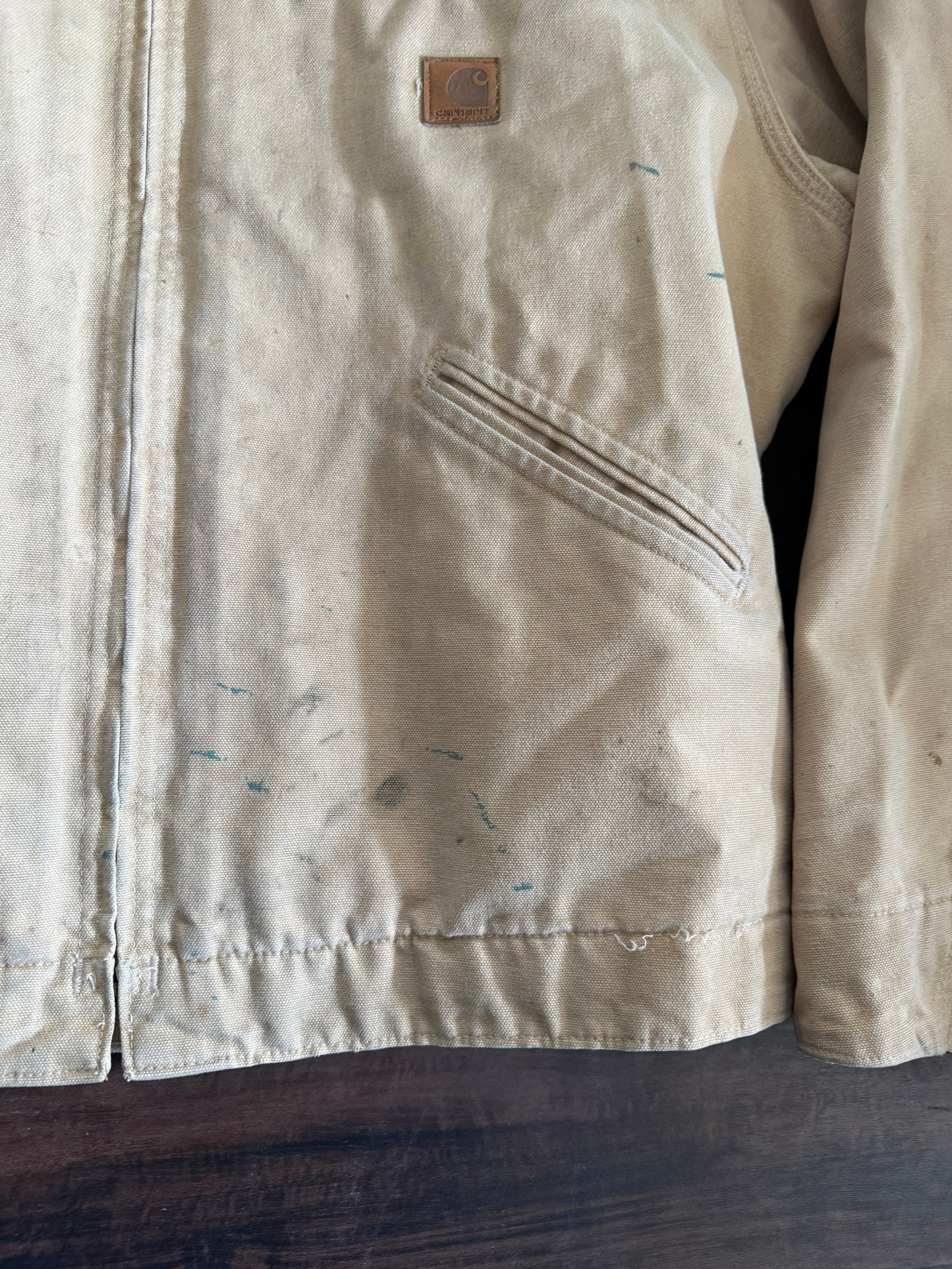 Vintage Carhartt J43WET Tan Flannel Lined Detroit Jacket- L