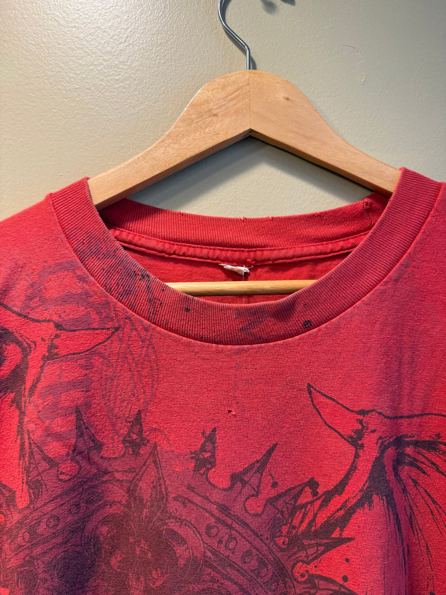 Vintage Y2K Red Bat Skull T-Shirt- XL