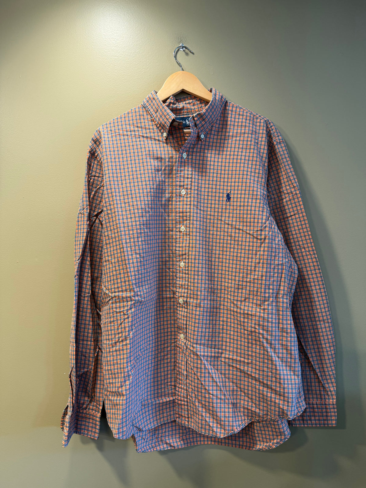 Vintage Polo Ralph Lauren Orange Checkered Button-Up Shirt- XL