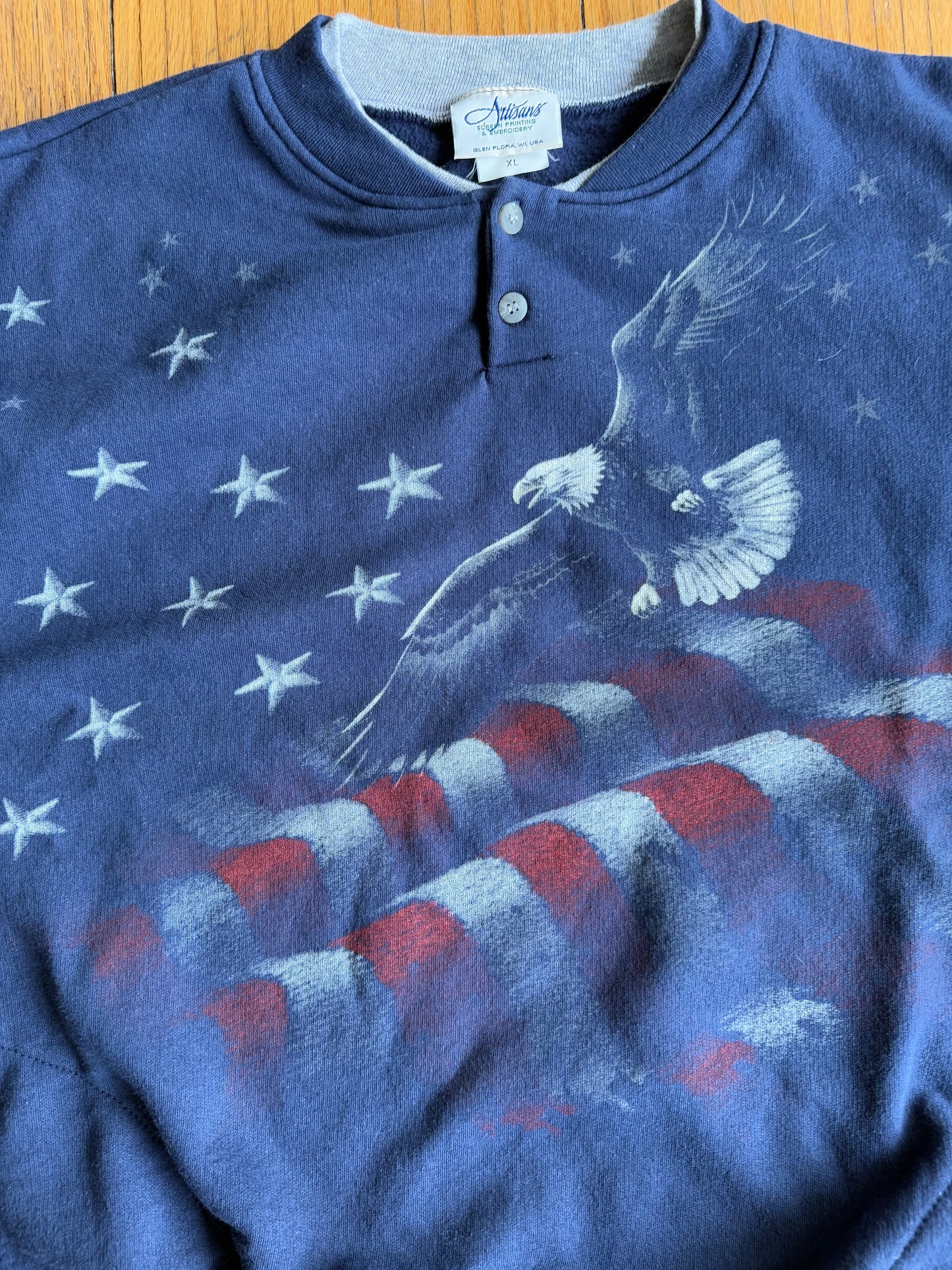 Vintage American Flag Bald Eagle All Over Print Crewneck Sweatshirt- XL