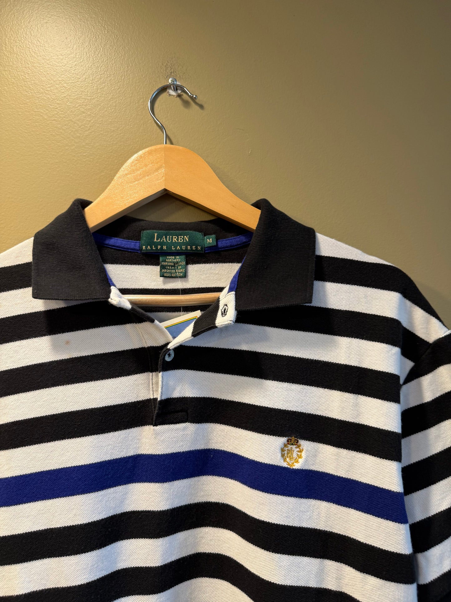 Vintage Lauren Ralph Lauren White Striped Polo Shirt- M