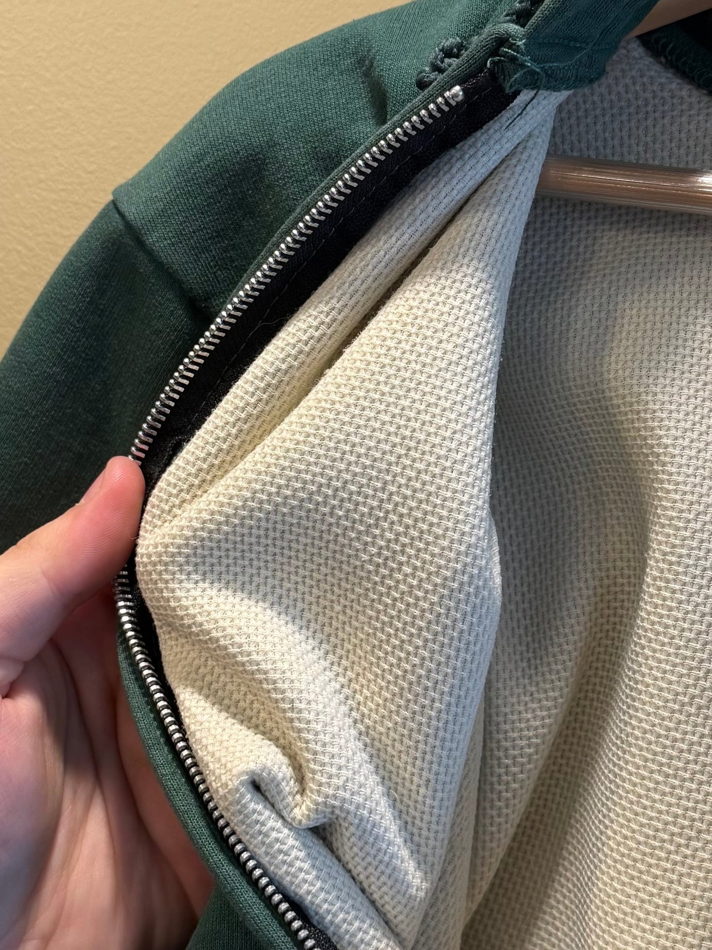 Vintage Carhartt Green Thermal-Lined Zip-Up Hoodie Sweatshirt- M