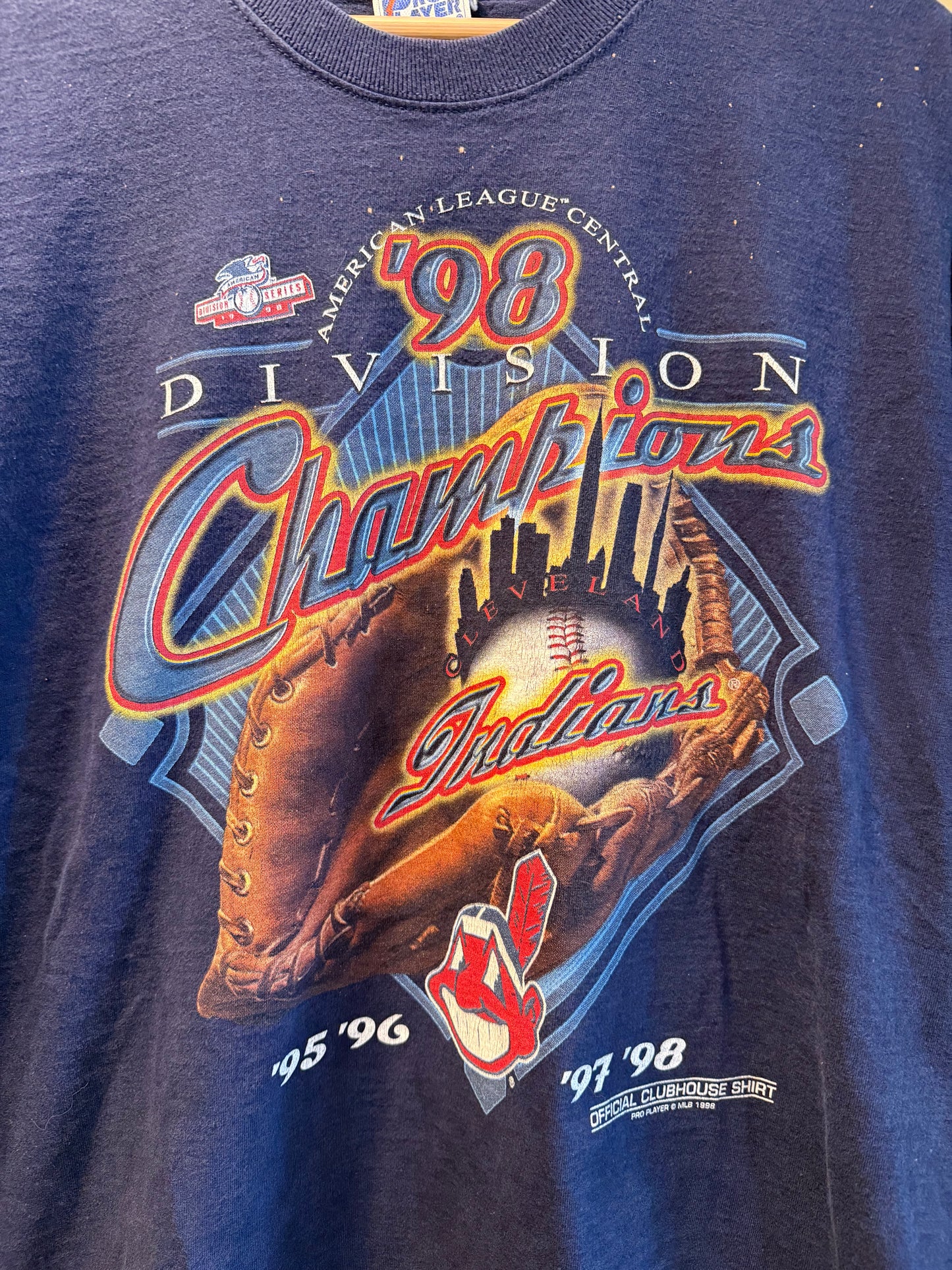 Vintage Cleveland Indians Navy Blue 1998 Division Champions T-Shirt- L
