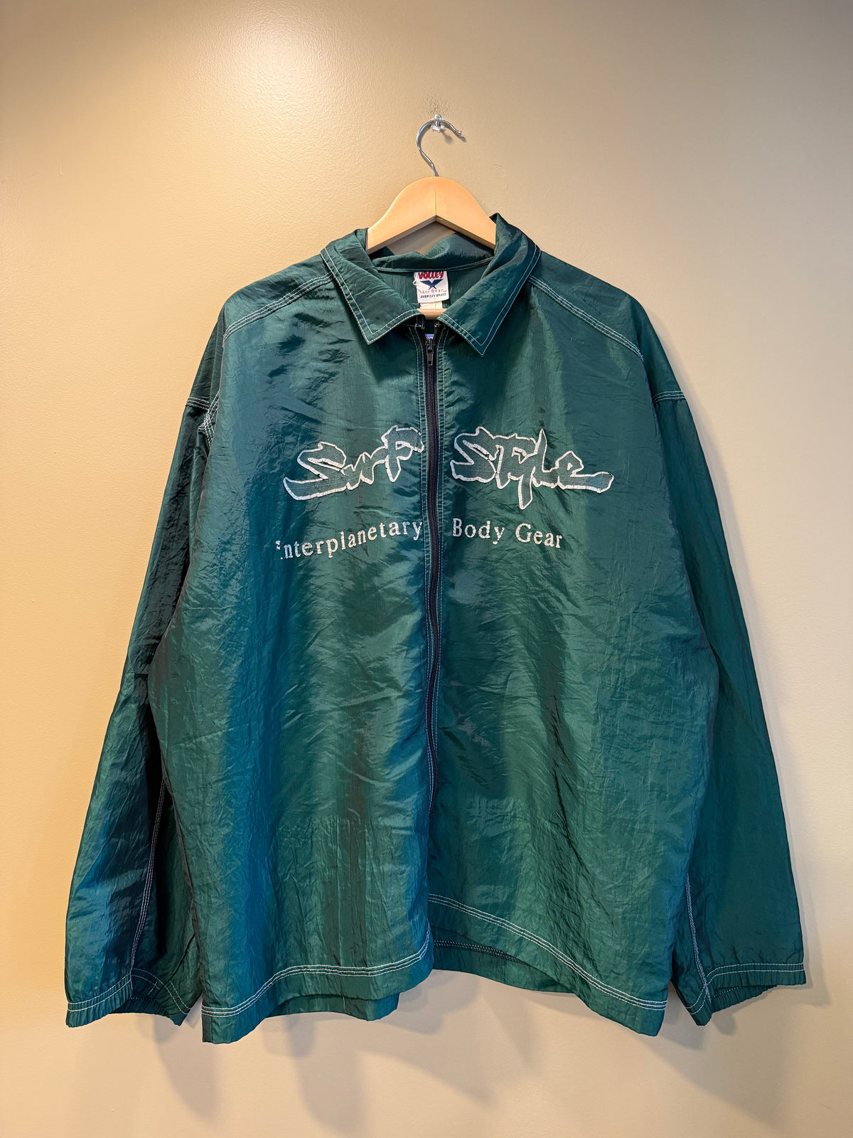 Vintage Surf Style Green Zip-Up Windbreaker Jacket- XL