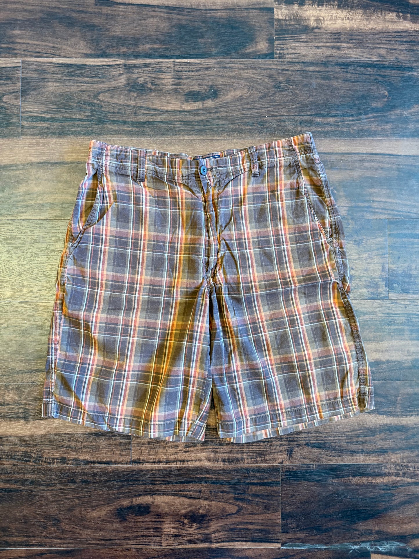 Vintage Arrow Brown & Orange Checkered Shorts- 34