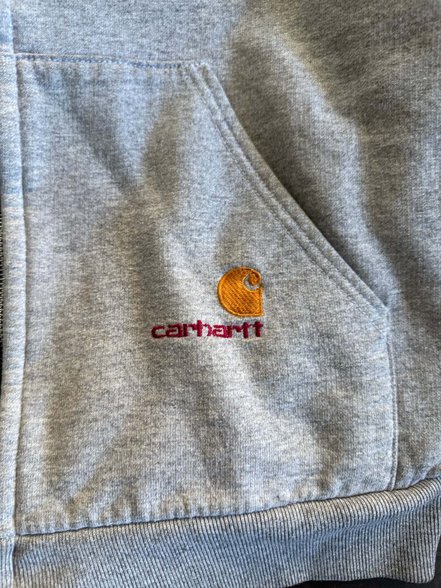 Vintage Carhartt Gray Waffle-Lined Heavyweight Hoodie Sweatshirt- L