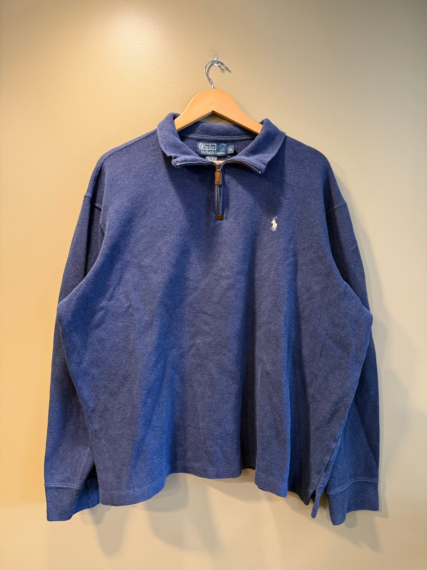 Vintage Polo Ralph Lauren Blue & White Quarter-Zip Sweater- XL