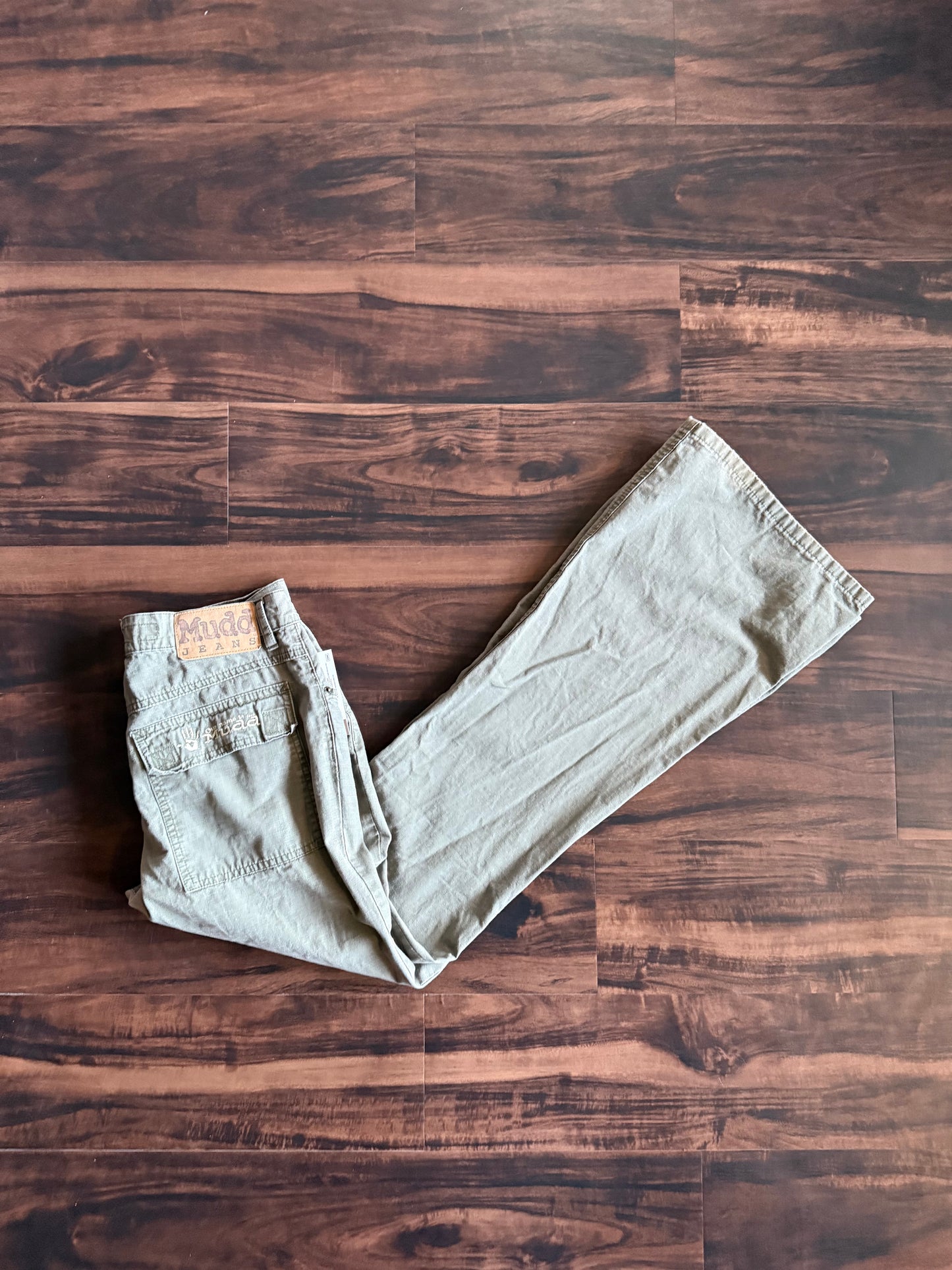 Vintage Y2K Mudd Jeans Green Canvas Flared Pants- 28x31