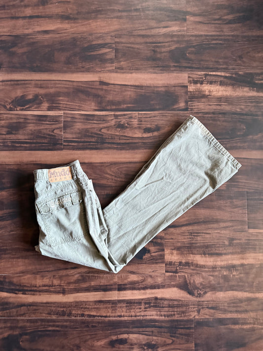 Vintage Y2K Mudd Jeans Green Canvas Flared Pants- 28x31