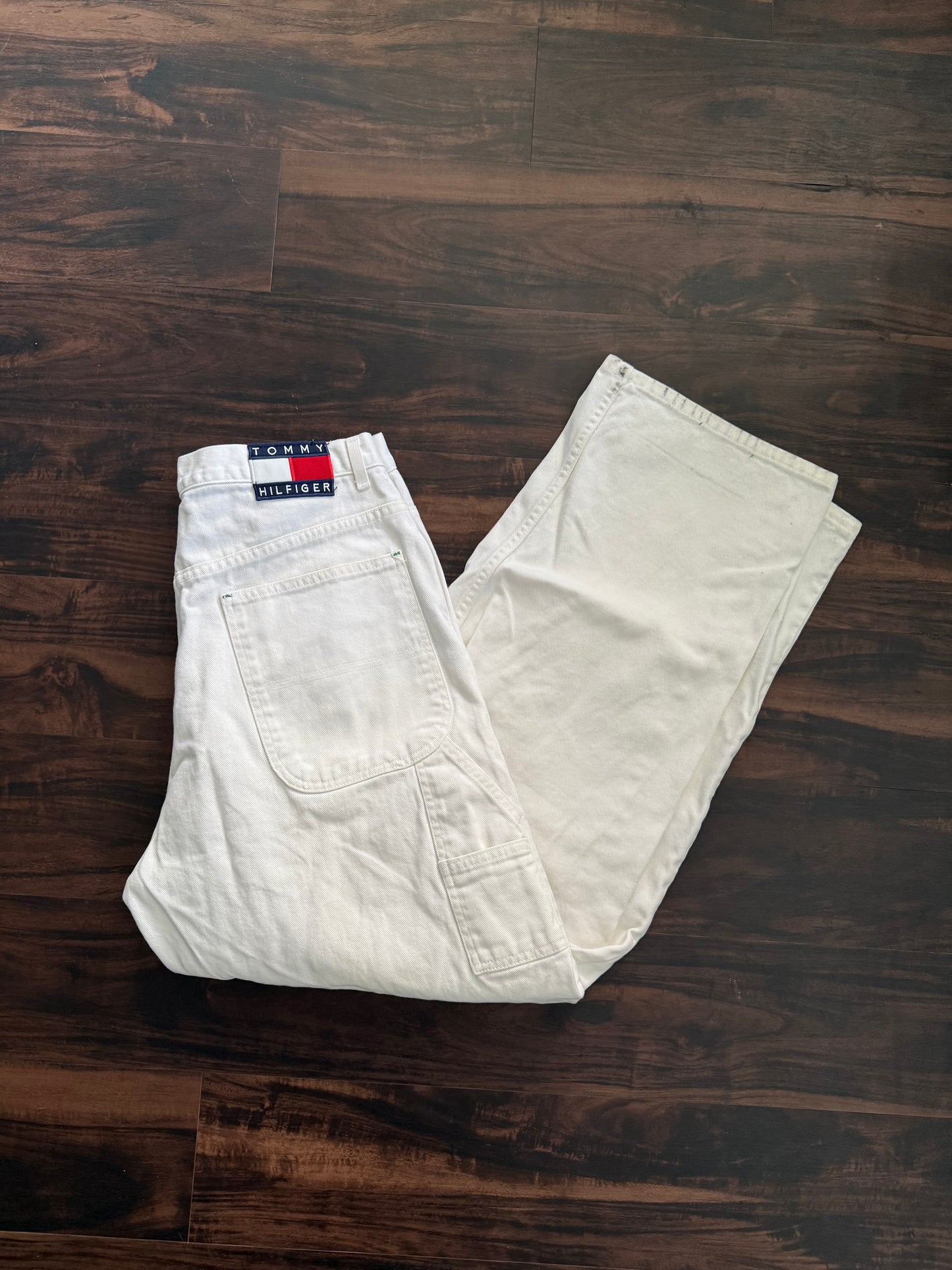 Vintage Tommy Hilfiger White Denim Carpenter Jeans- 34x33