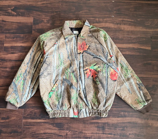 Vintage Tree Camouflage Zip-Up Collared Jacket- XL