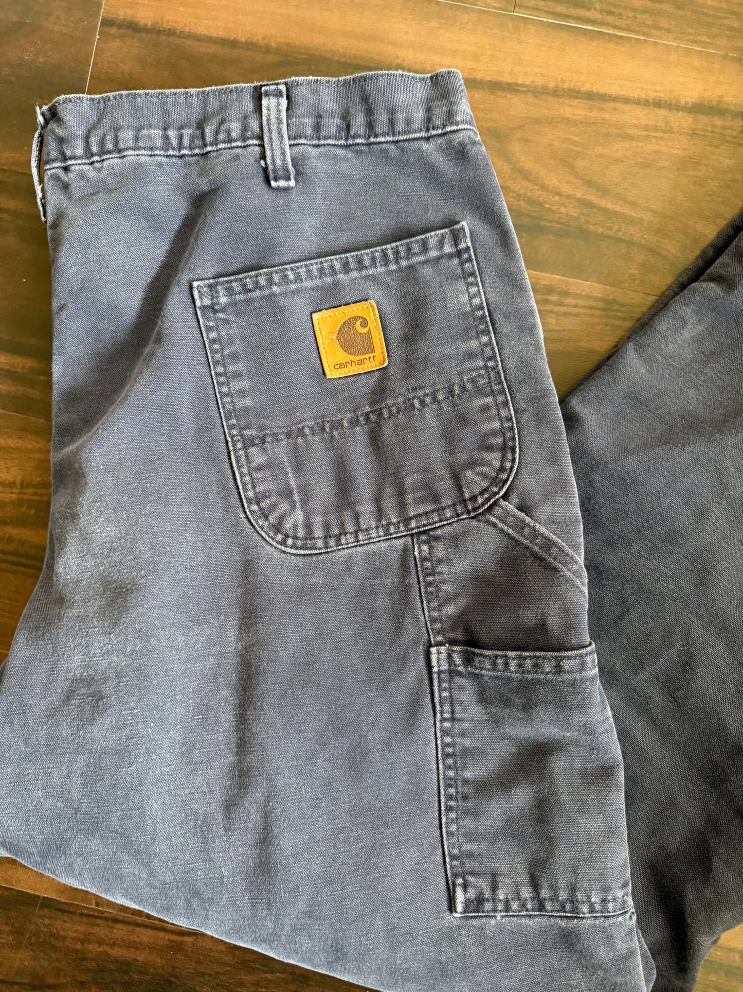 Vintage Carhartt Flannel Lined Navy Blue Cotton Canvas Work Pants- 39x35