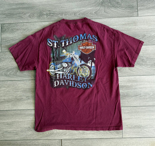 Vintage Harley Davidson Motorcycles St. Thomas Maroon T-Shirt- L