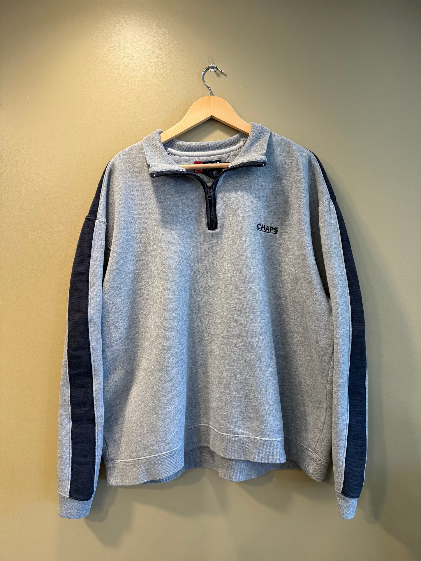 Vintage Chaps Ralph Lauren Gray & Blue Quarter-Zip Sweatshirt- XXL