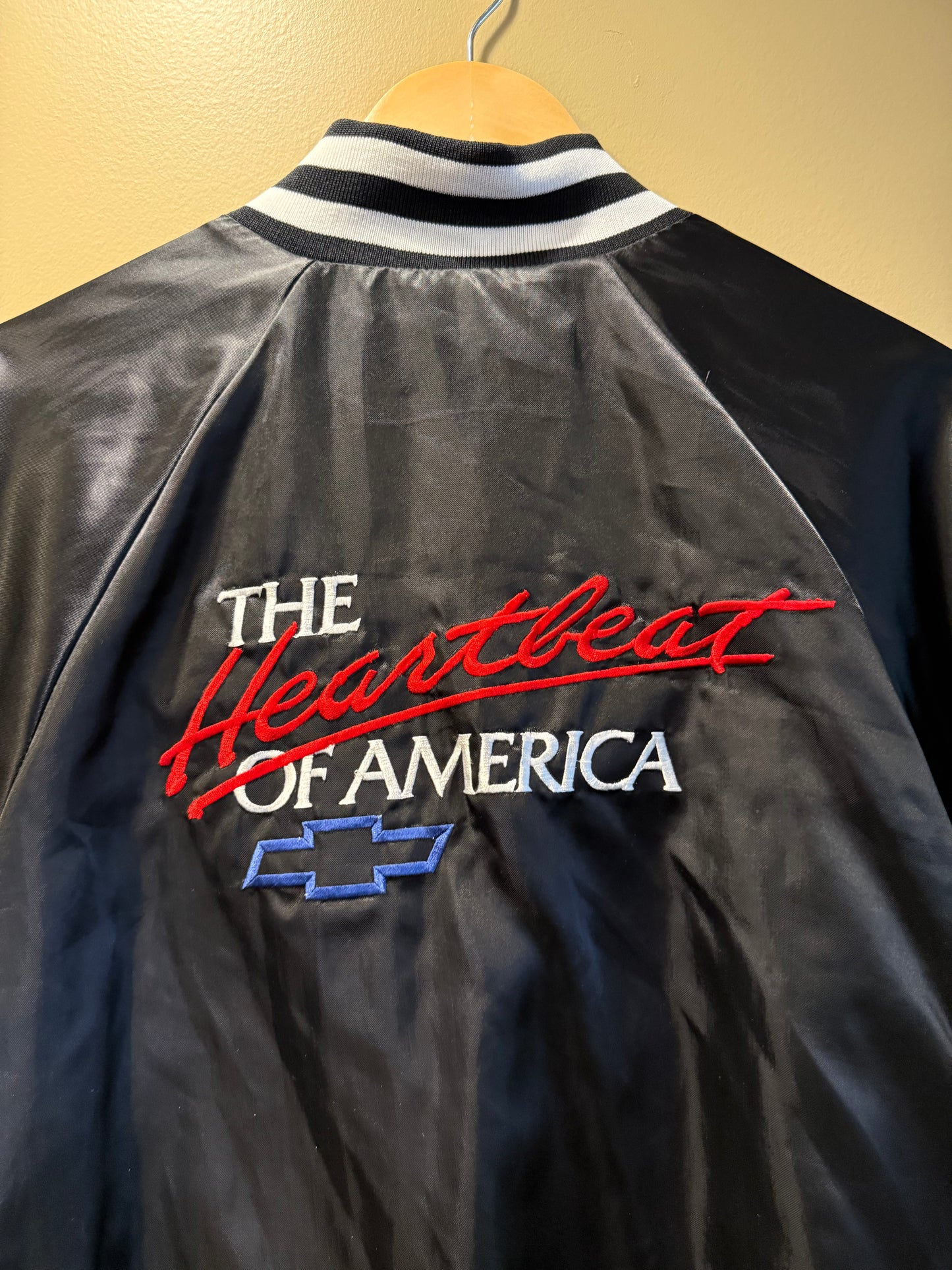Vintage Chevrolet The Heartbeat of America Navy Black Satin Jacket- M