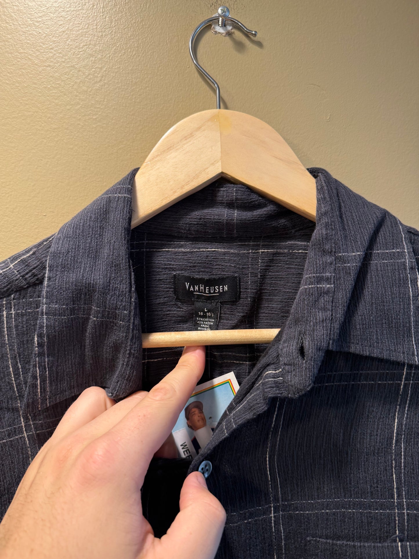 Vintage Van Heusen Black Checkered Bamboo Cotton Shirt- L