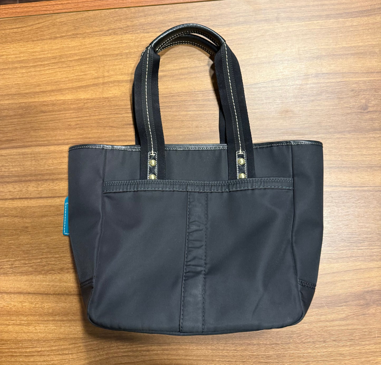 Vintage Coach Hampton Nylon Tote Purse Bag Black Teal L0668-F10695