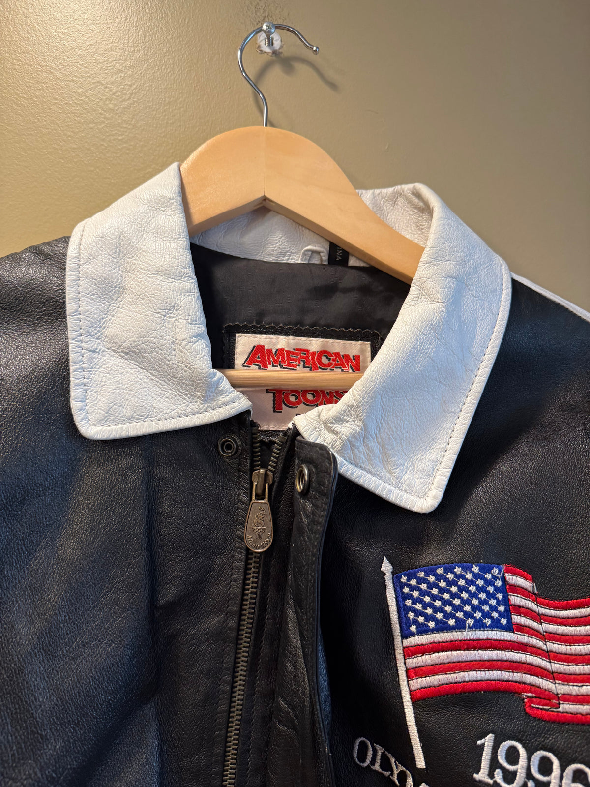 Vintage 1996 Atlanta Olympics American Toons Leather Jacket- S