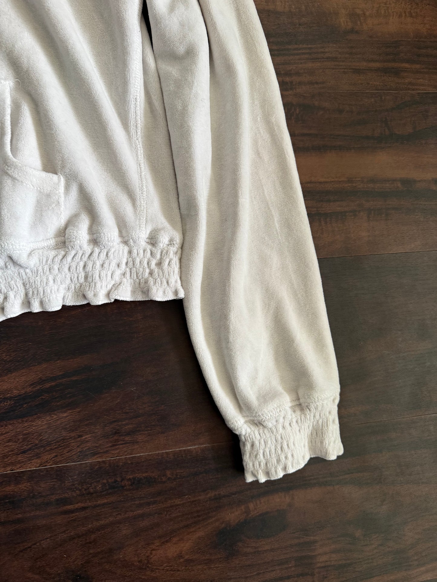 Vintage White Velour Zip-Up Hoodie Sweatshirt- M