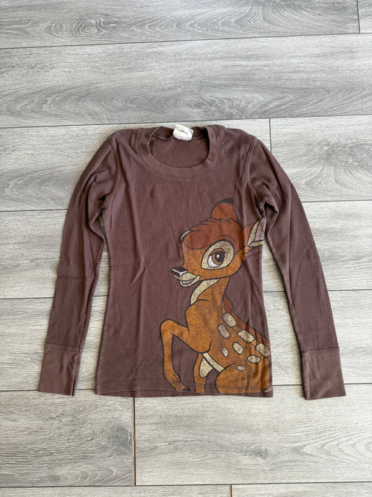 Vintage Disney Bambi Brown Thermal Long Sleeve Shirt- S/M