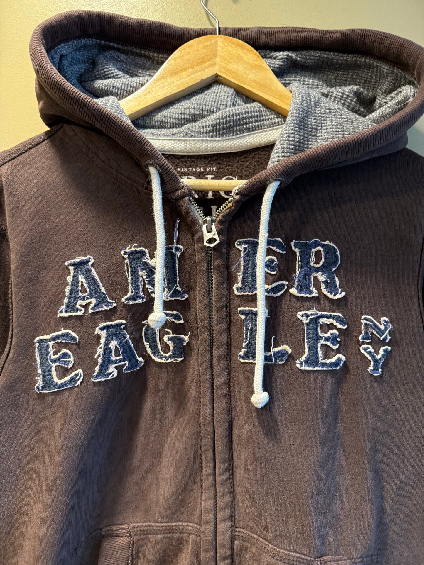 Vintage American Eagle Brown Zip-Up Hoodie Sweatshirt- S