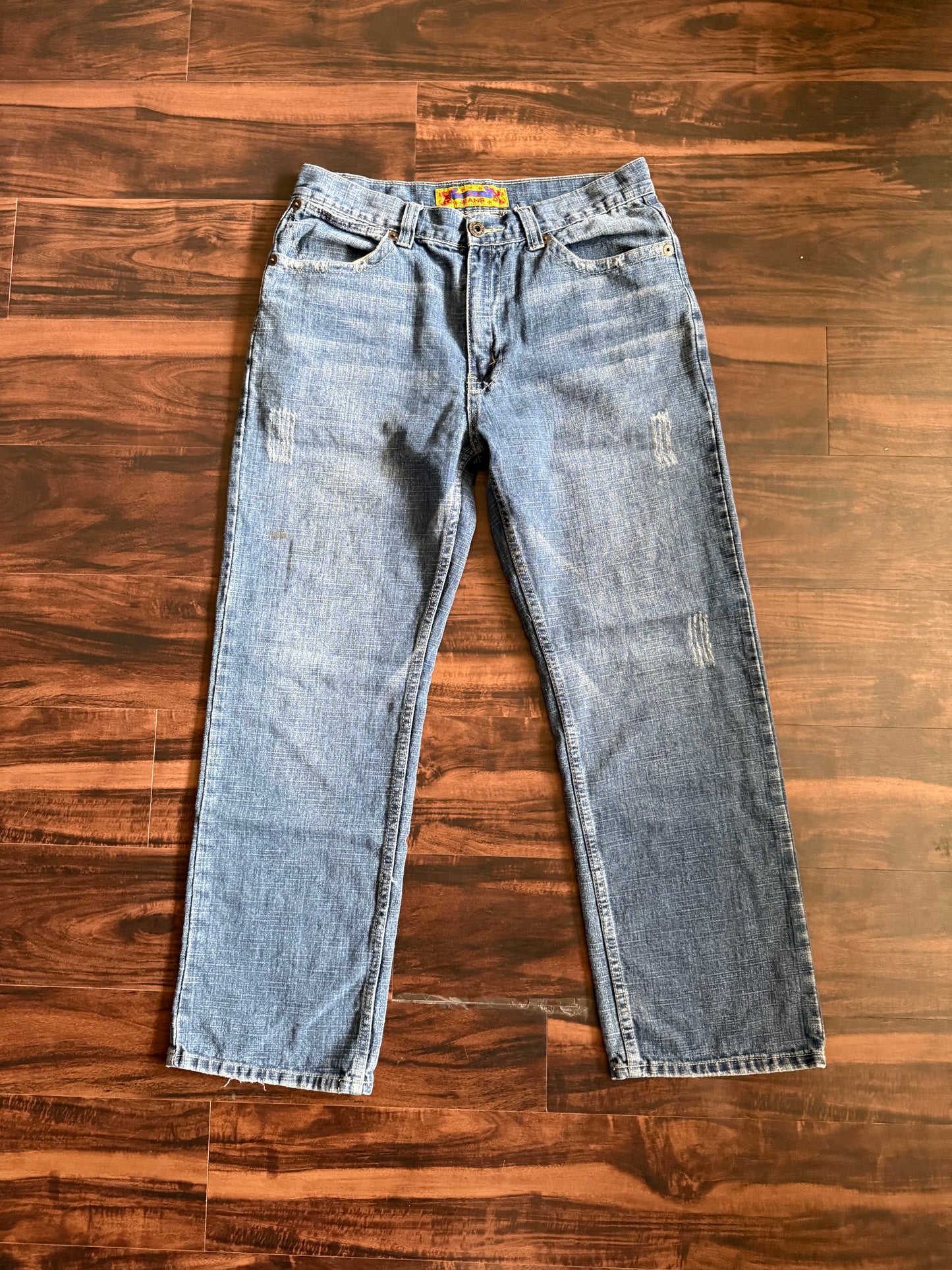 Vintage Y2K FUSAI Embroidered Light Wash Denim Jeans- 34x30