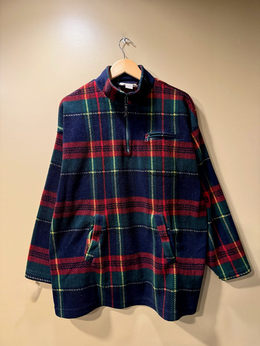 Vintage Cherokee Plaid Pullover Quarter-Zip Fleece - XL