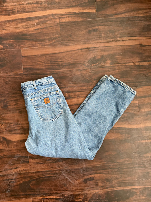 Vintage Carhartt Flannel Lined Light Wash Denim Jeans- 32x31