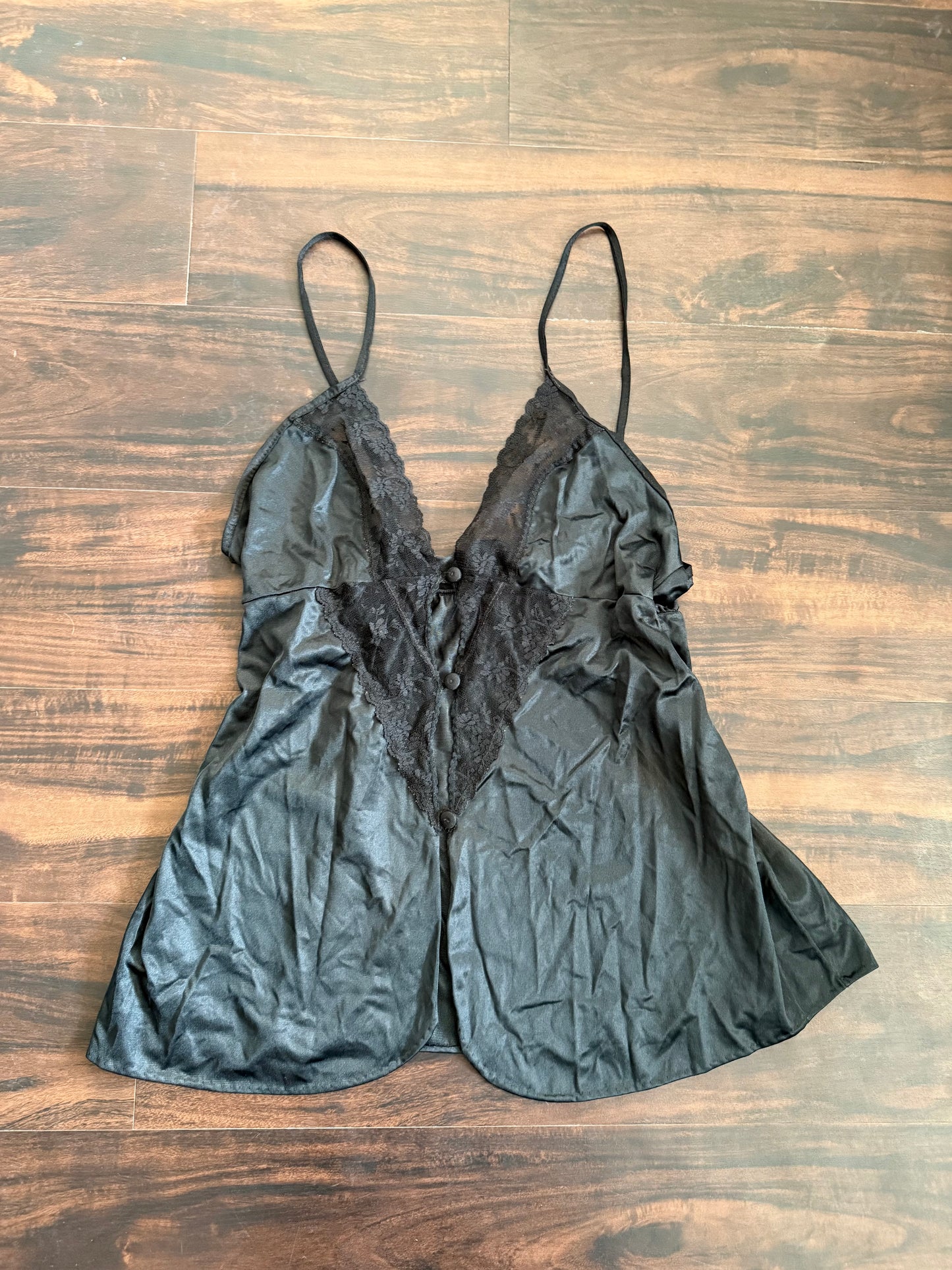 Vintage Made In California Black Lace Lingerie Cami Top- L