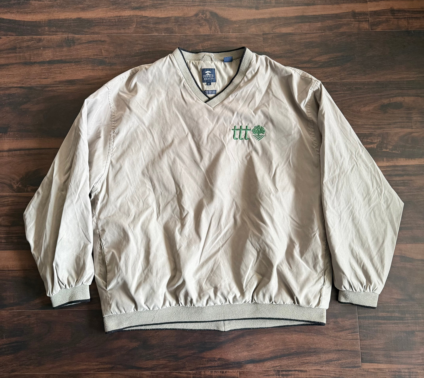 The Thrifting Tree Tan V-Neck Windbreaker Jacket- XL