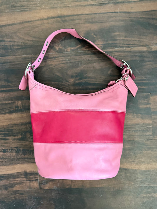 Vintage Coach Rugby Stripe Pink Leather Bleeker Duffle Shoulder Bag F13357