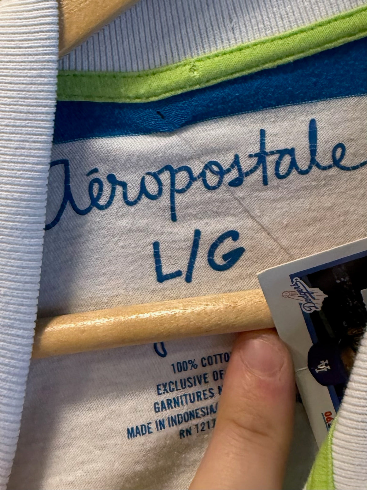 Vintage Y2K Aeropostale Blue Green White Striped Woman’s Polo T-Shirt - L