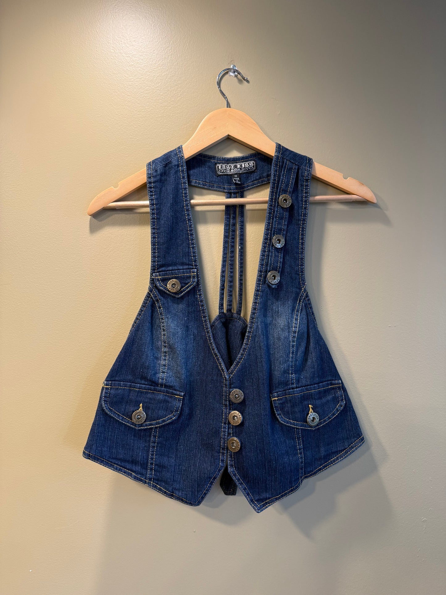 Vintage Y2K Last Kiss Denim Button-Up Vest Top- XL