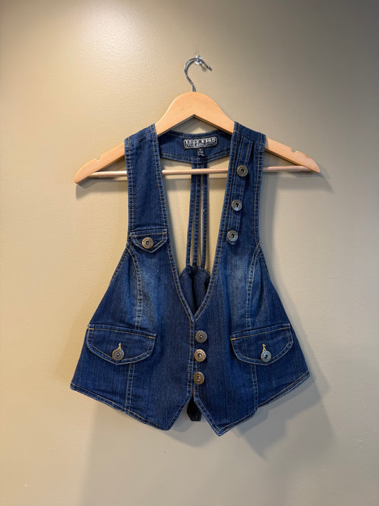 Vintage Y2K Last Kiss Denim Button-Up Vest Top- XL