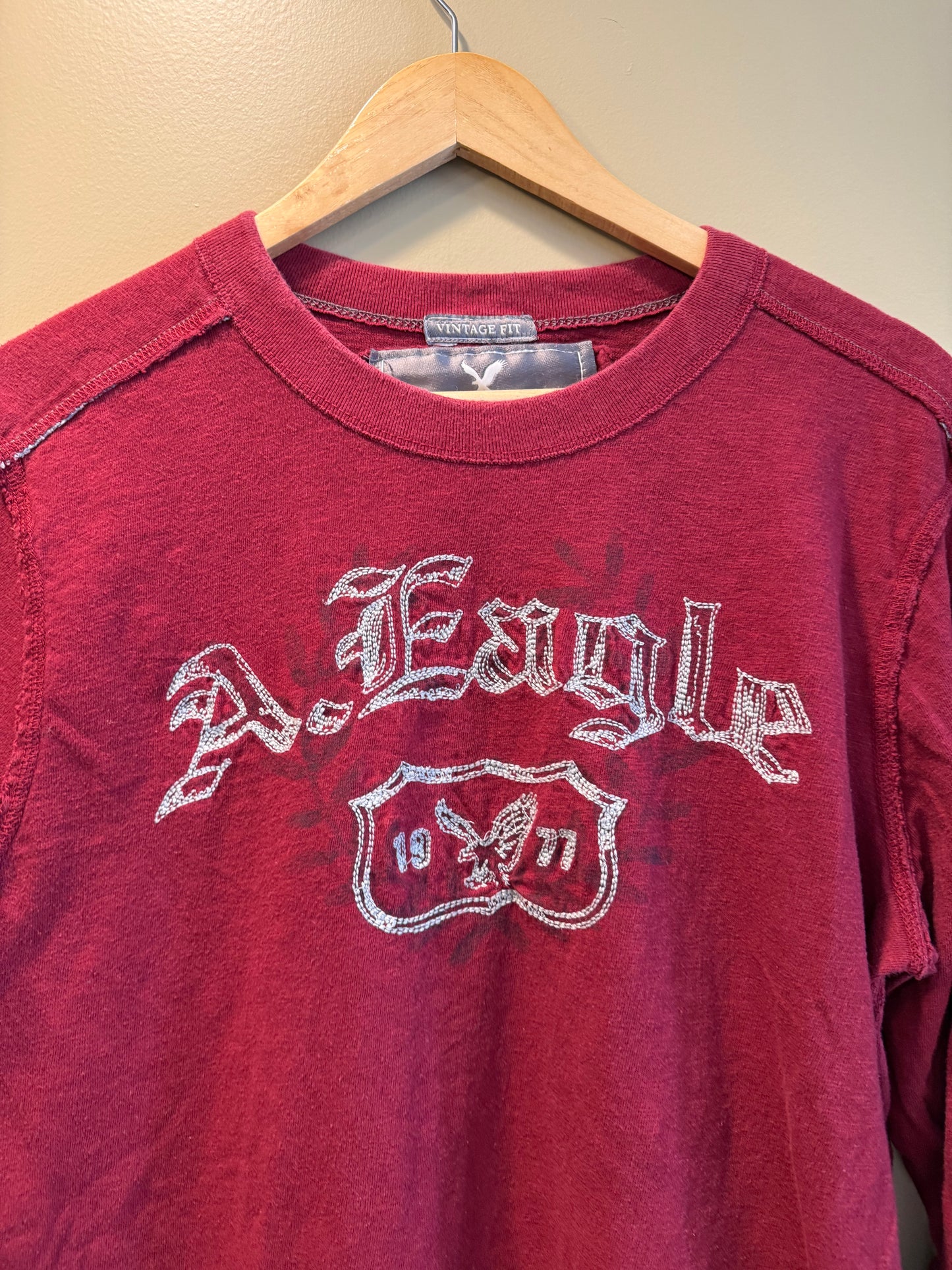 Vintage Y2K American Eagle Red Embroidered Long Sleeve T-Shirt- L