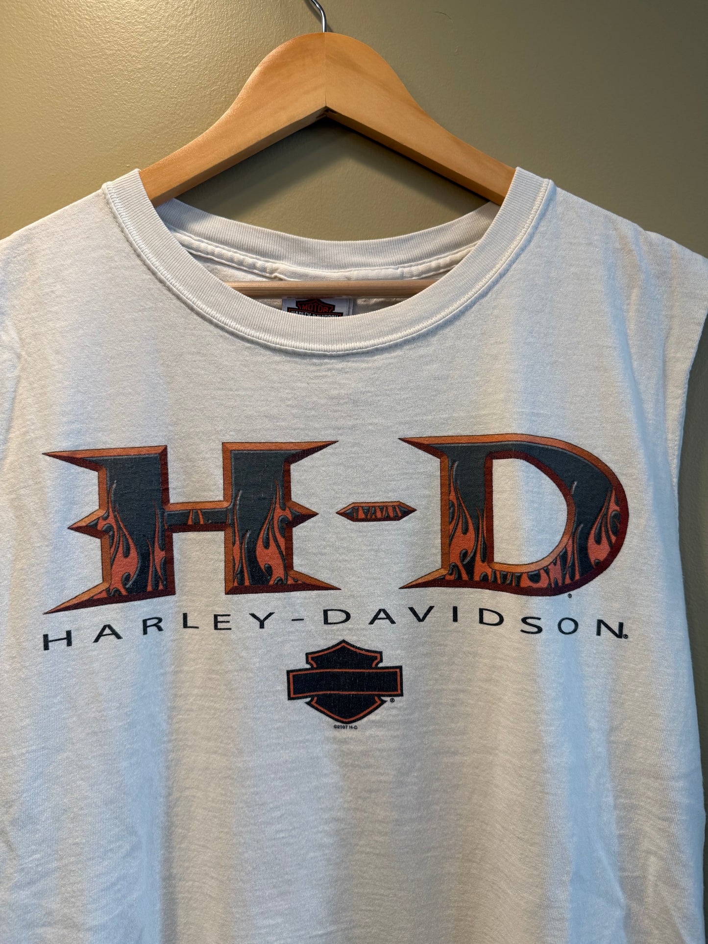 Vintage Harley Davidson Alaska White Flames Cutoff Tank Top- M