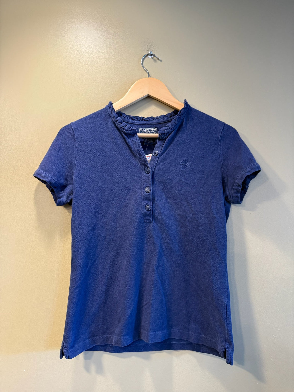 Vintage Y2K Polo Jeans Company Navy Blue Woman’s Henley T-Shirt - S