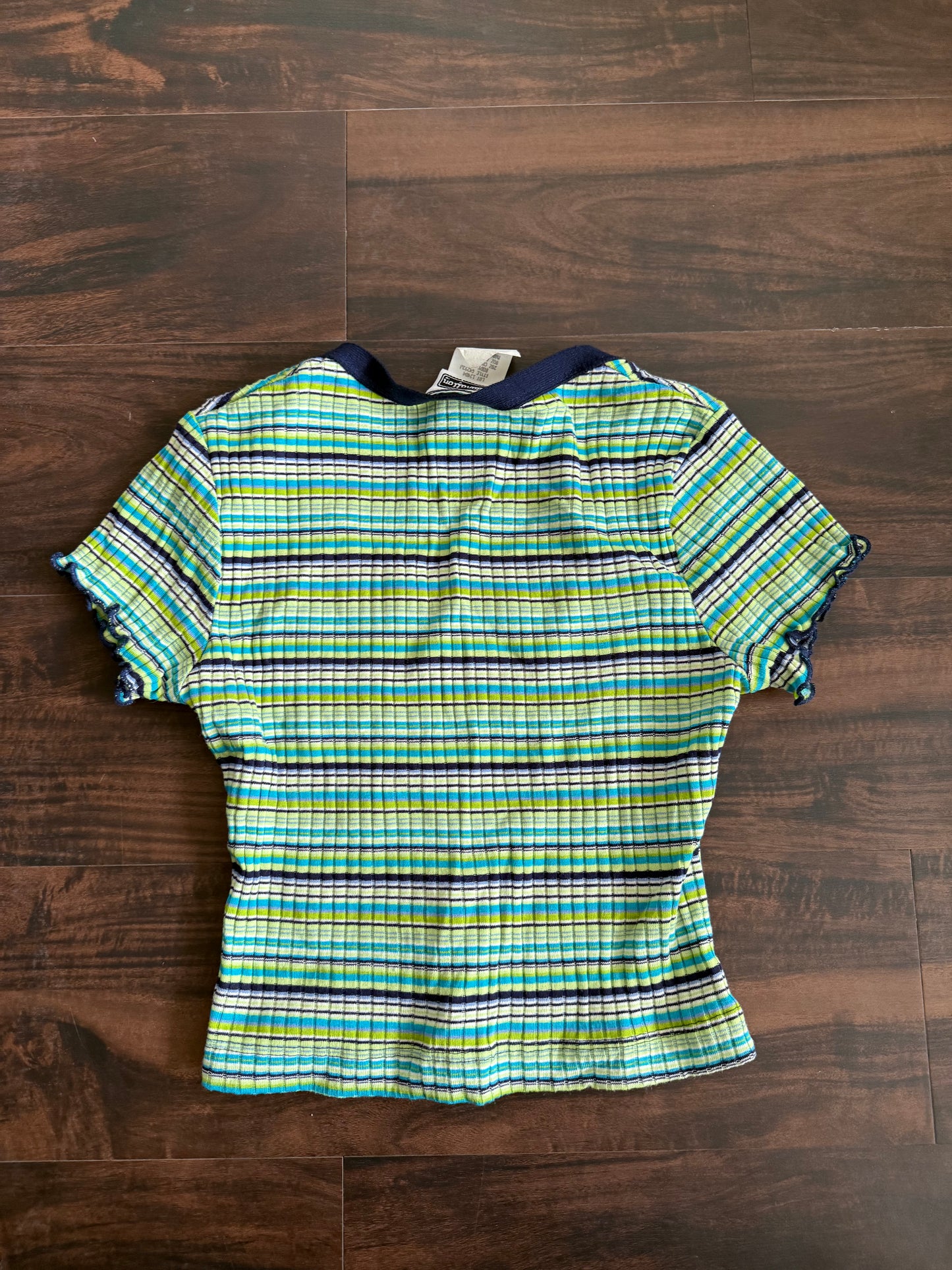Vintage Xhiliration Ribbed Striped Green Baby Tee- S